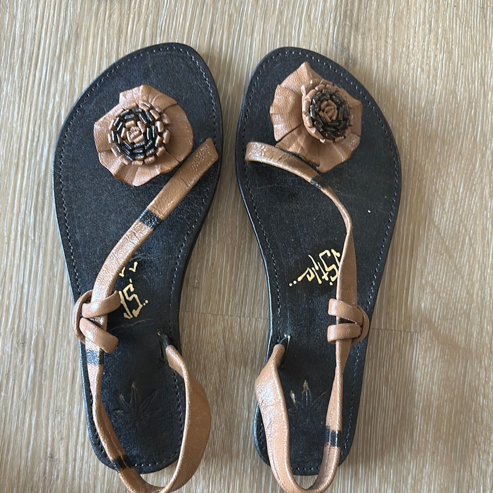 Jamaican made Brown Leather Floral Sandals